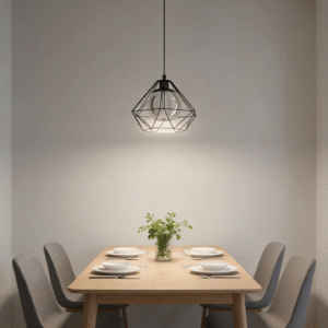 Black Geometric Wire Frame Pendant Light - Industrial Diamond-Shaped Hanging Lamp with Glass Shade for Dining/Kitchen