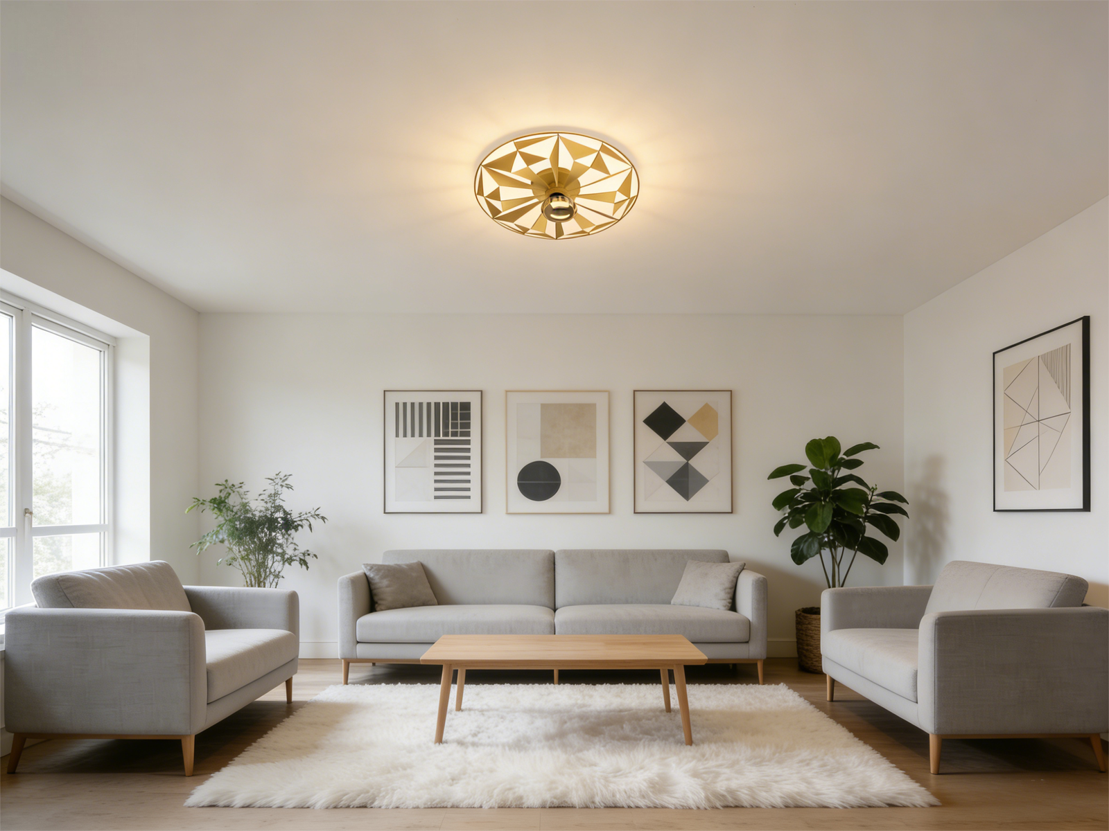 Modern Gold Ceiling Light - Starburst Design Metal Fixture for Living Room/Bedroom - Image 1