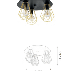 3-Light Black & brass Ceiling Light - Modern Industrial Hanging Fixture for Bedroom/Living Room - Image 2