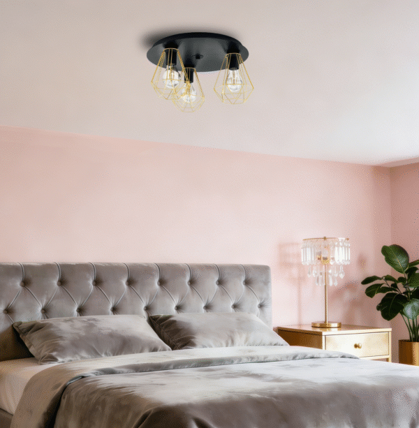 3-Light Black & brass Ceiling Light - Modern Industrial Hanging Fixture for Bedroom/Living Room