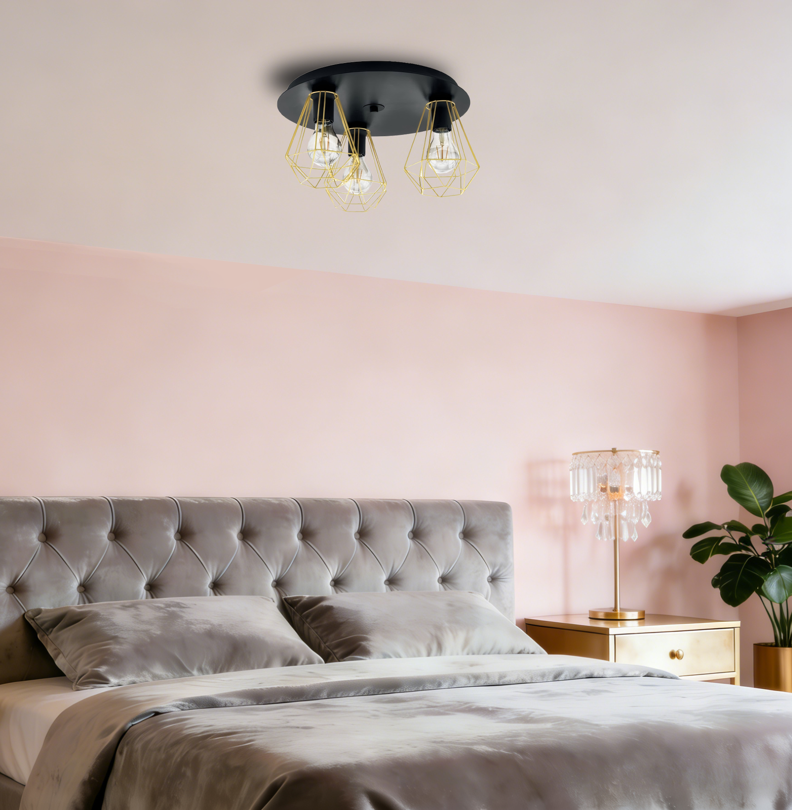 3-Light Black & brass Ceiling Light - Modern Industrial Hanging Fixture for Bedroom/Living Room - Image 1