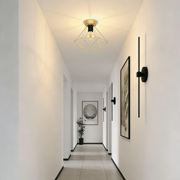 Modern Gold Geometric Ceiling Light - Industrial Ceiling Lamp for Hallway/Entryway