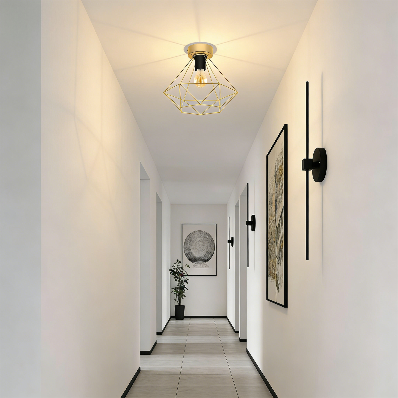 Modern Gold Geometric Ceiling Light - Industrial Ceiling Lamp for Hallway/Entryway - Image 1