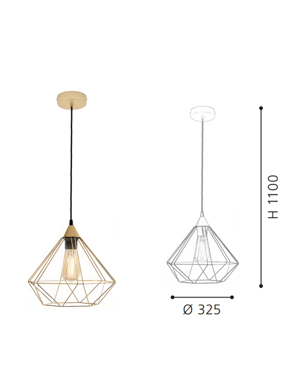 Brushed brass Geometric Wire Frame Pendant Light - Modern Industrial Hanging Lamp for Dining/Kitchen