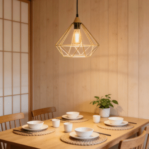 Brushed brass Geometric Wire Frame Pendant Light - Modern Industrial Hanging Lamp for Dining/Kitchen