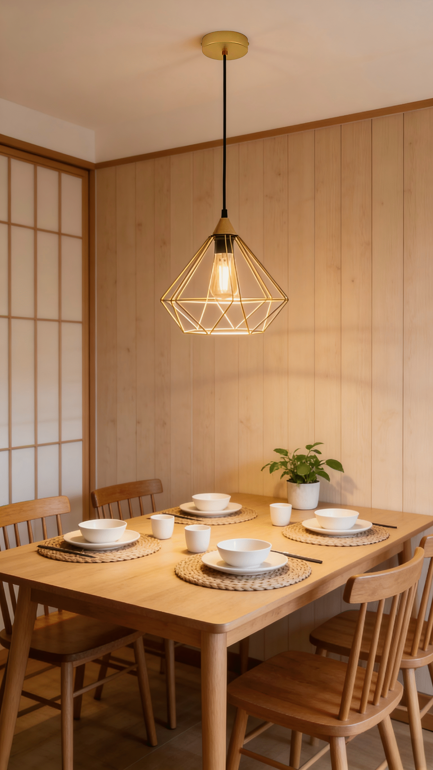 Brushed brass Geometric Wire Frame Pendant Light - Modern Industrial Hanging Lamp for Dining/Kitchen - Image 1