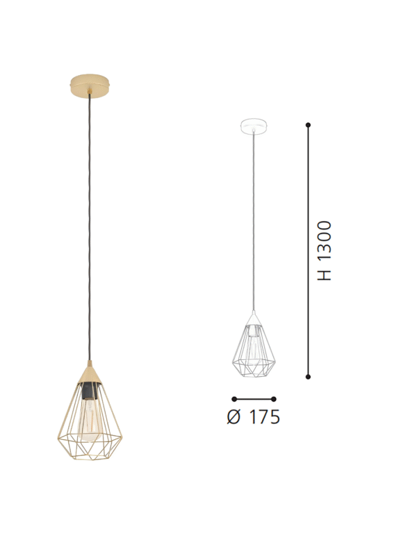 Brushed brass Geometric Wire Pendant Light - Modern Industrial Hanging Lamp (175mm Diameter) for Hallway/Kitchen