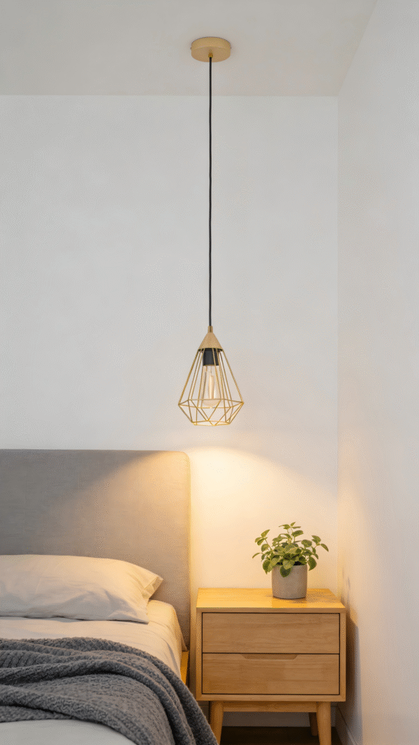 Brushed brass Geometric Wire Pendant Light - Modern Industrial Hanging Lamp (175mm Diameter) for Hallway/Kitchen