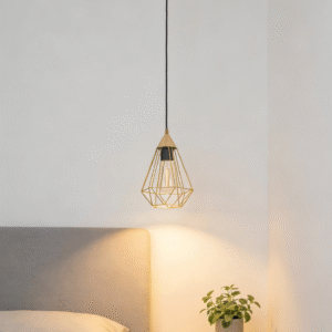 Brushed brass Geometric Wire Pendant Light - Modern Industrial Hanging Lamp (175mm Diameter) for Hallway/Kitchen