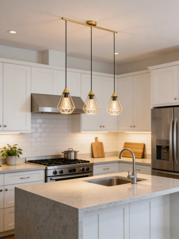 3-Light Geometric Pendant Light - Modern Industrial Hanging Lamp for Kitchen Island/Countertop