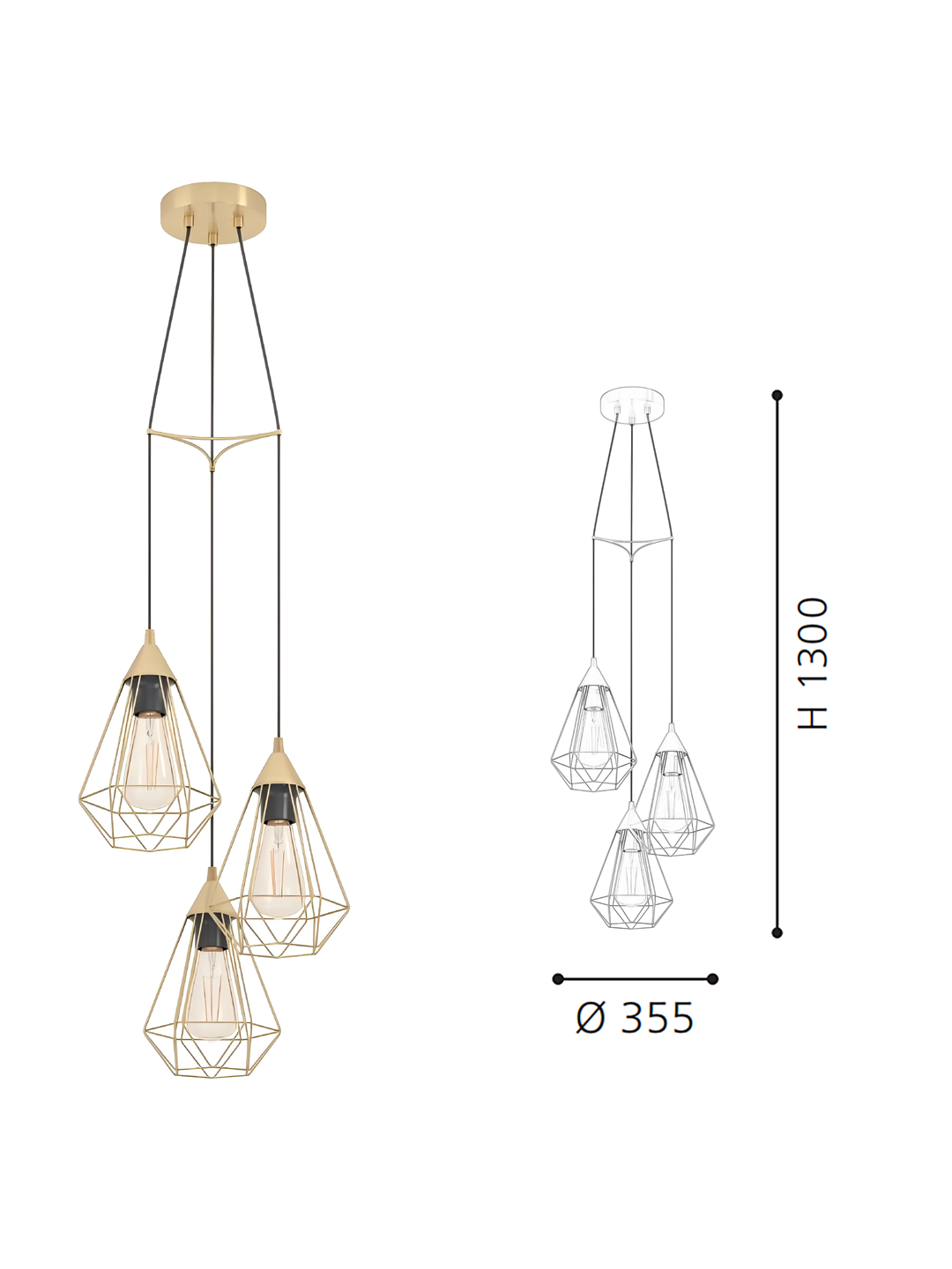 3-Light Geometric Cluster Pendant Light - Modern Industrial Hanging Lamp for Home Office/Dining Room - Image 2