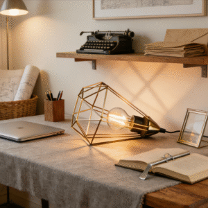 Geometric Diamond Table Lamp - Modern Industrial Retro Desk Light for Home Office/Reading Nook