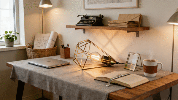 Geometric Diamond Table Lamp - Modern Industrial Retro Desk Light for Home Office/Reading Nook