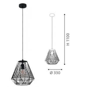 Black Geometric Steel Pendant Light (330mm Diameter) - Modern Industrial Hanging Lamp for Dining/Kitchen - Image 2