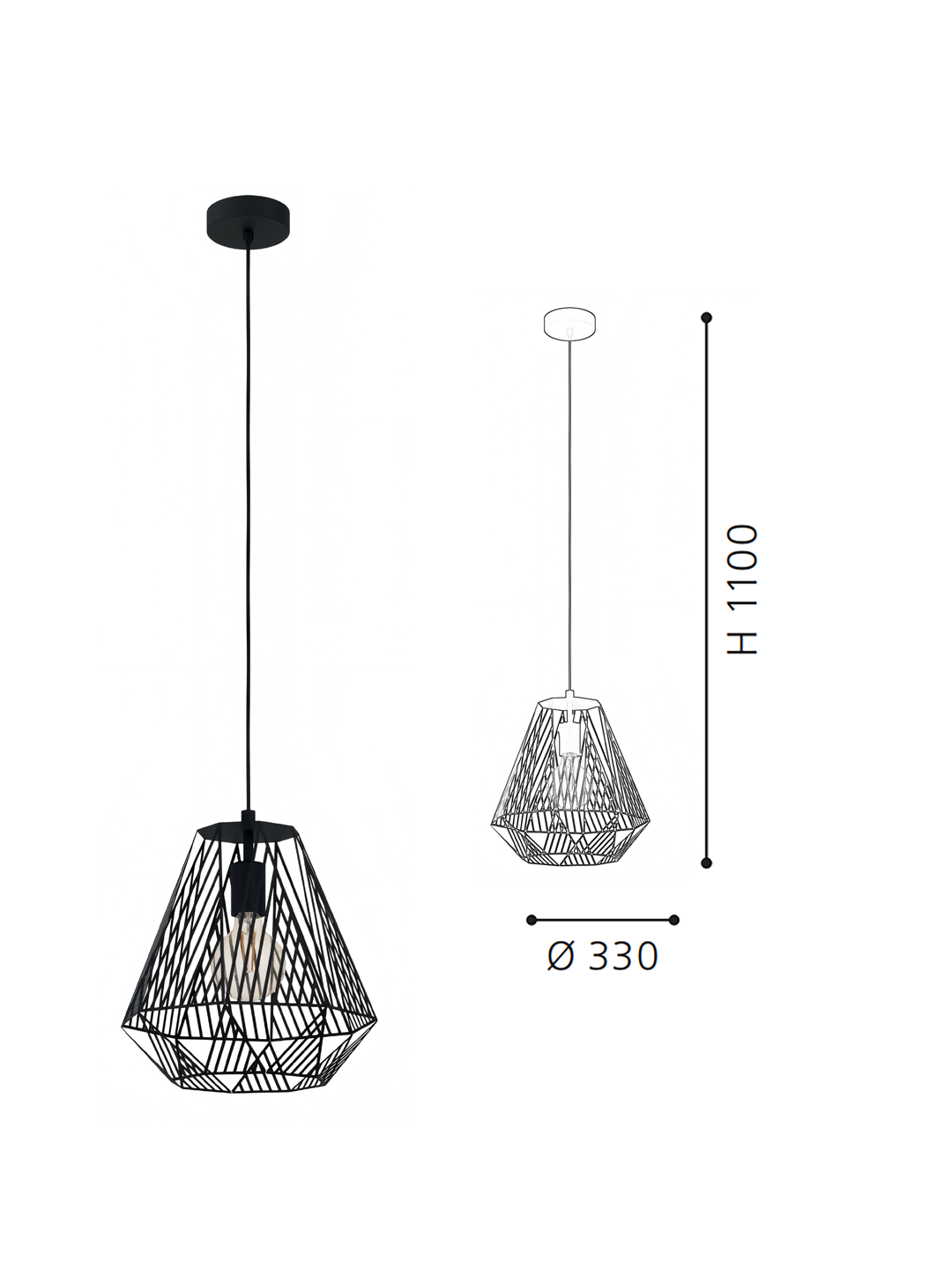 Black Geometric Steel Pendant Light (330mm Diameter) - Modern Industrial Hanging Lamp for Dining/Kitchen - Image 2