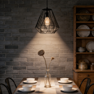 Black Geometric Steel Pendant Light (330mm Diameter) - Modern Industrial Hanging Lamp for Dining/Kitchen