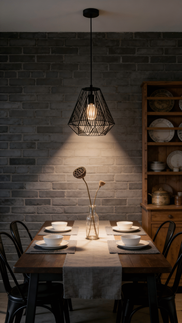 Black Geometric Steel Pendant Light (330mm Diameter) - Modern Industrial Hanging Lamp for Dining/Kitchen