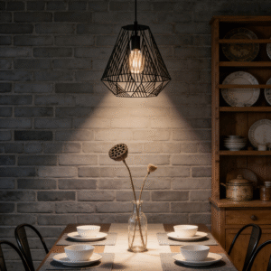 Black Geometric Steel Pendant Light (330mm Diameter) - Modern Industrial Hanging Lamp for Dining/Kitchen