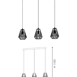 3-Light Black Geometric Pendant Light (960mm Length) - Modern Industrial Hanging Lamp for Kitchen Island/Dining Table - Image 2