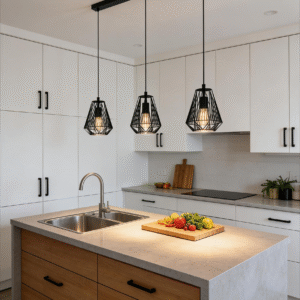 3-Light Black Geometric Pendant Light (960mm Length) - Modern Industrial Hanging Lamp for Kitchen Island/Dining Table