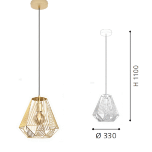 Gold-coloured Geometric Wire Pendant Light (330mm Diameter) - Modern Industrial Hanging Lamp for Dining/Kitchen - Image 2