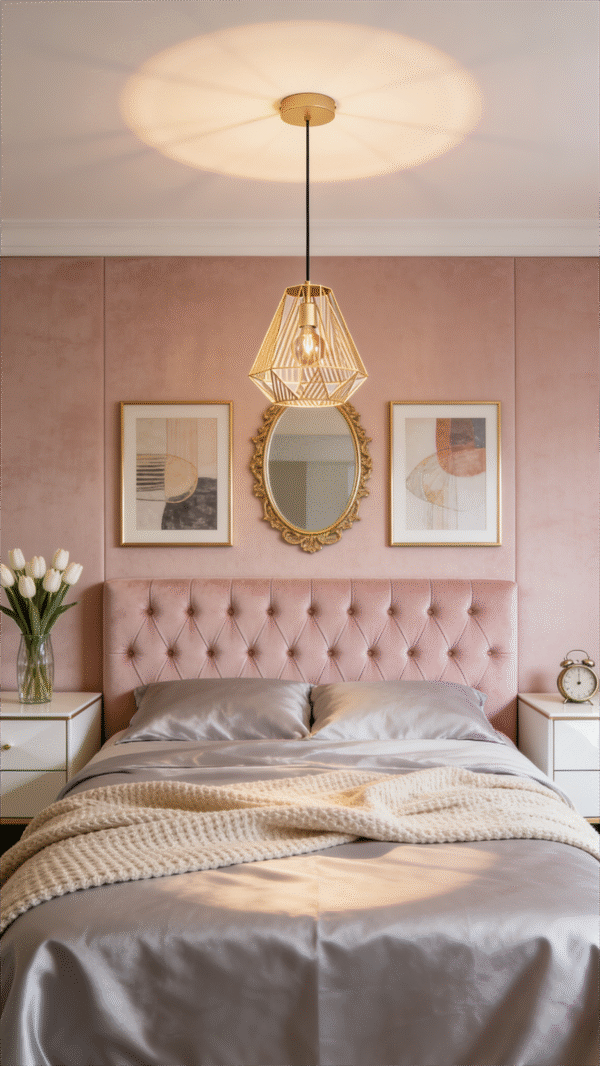 Gold-coloured Geometric Wire Pendant Light (330mm Diameter) - Modern Industrial Hanging Lamp for Dining/Kitchen