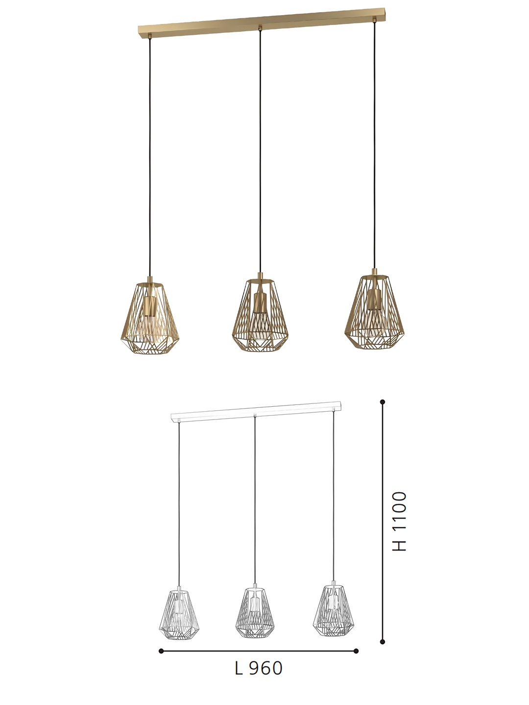 3-Light Linear Geometric Pendant Light (960mm Length) - Modern Industrial Hanging Lamp for Kitchen Island/Dining Table - Image 2