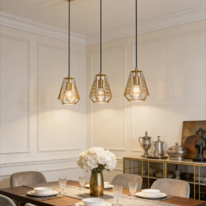 3-Light Linear Geometric Pendant Light (960mm Length) - Modern Industrial Hanging Lamp for Kitchen Island/Dining Table
