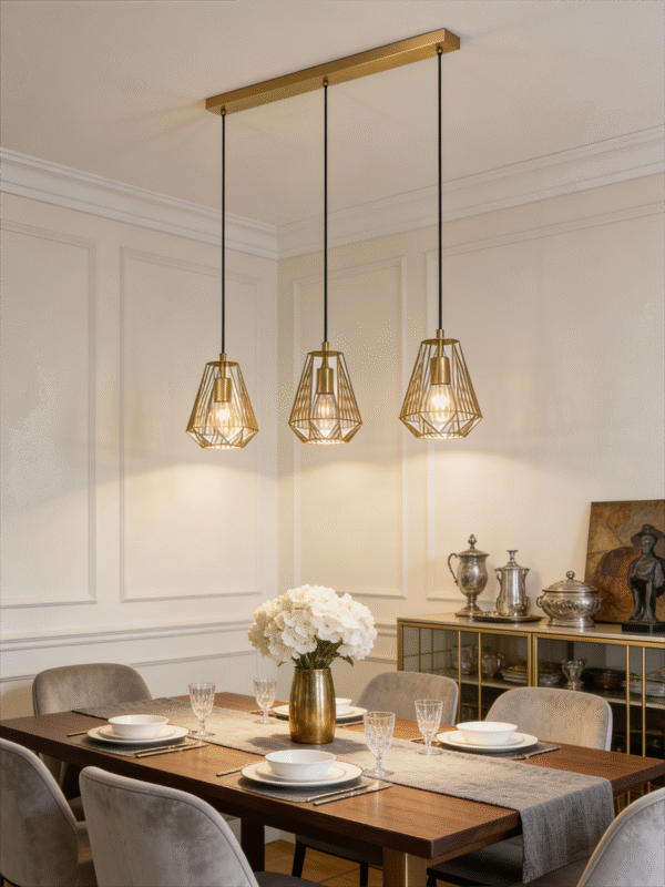 3-Light Linear Geometric Pendant Light (960mm Length) - Modern Industrial Hanging Lamp for Kitchen Island/Dining Table