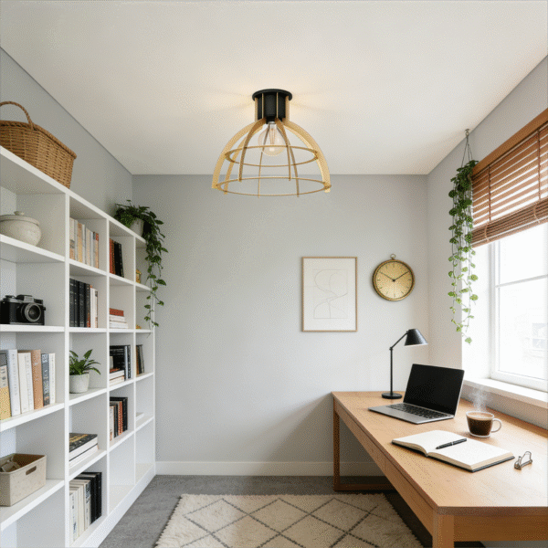 Gold & Black Geometric Ceiling Light - Modern Industrial Fixture for Home Office/Bedroom