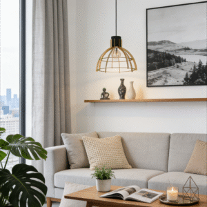 Gold & Black Geometric Pendant Light - Modern Industrial Hanging Lamp for Living Room/Reading Nook