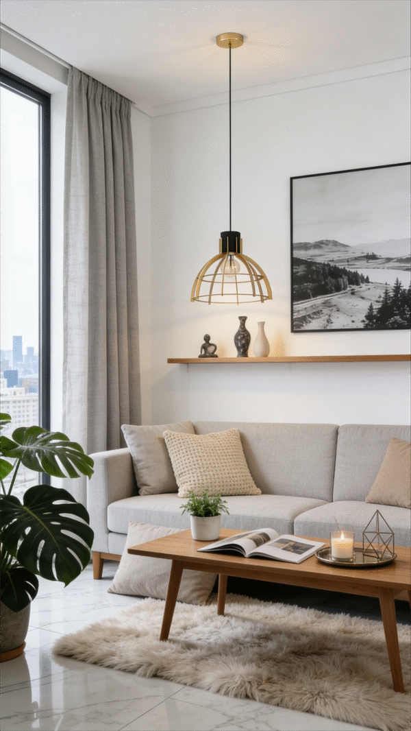 Gold & Black Geometric Pendant Light - Modern Industrial Hanging Lamp for Living Room/Reading Nook