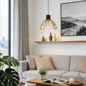 Gold & Black Geometric Pendant Light - Modern Industrial Hanging Lamp for Living Room/Reading Nook