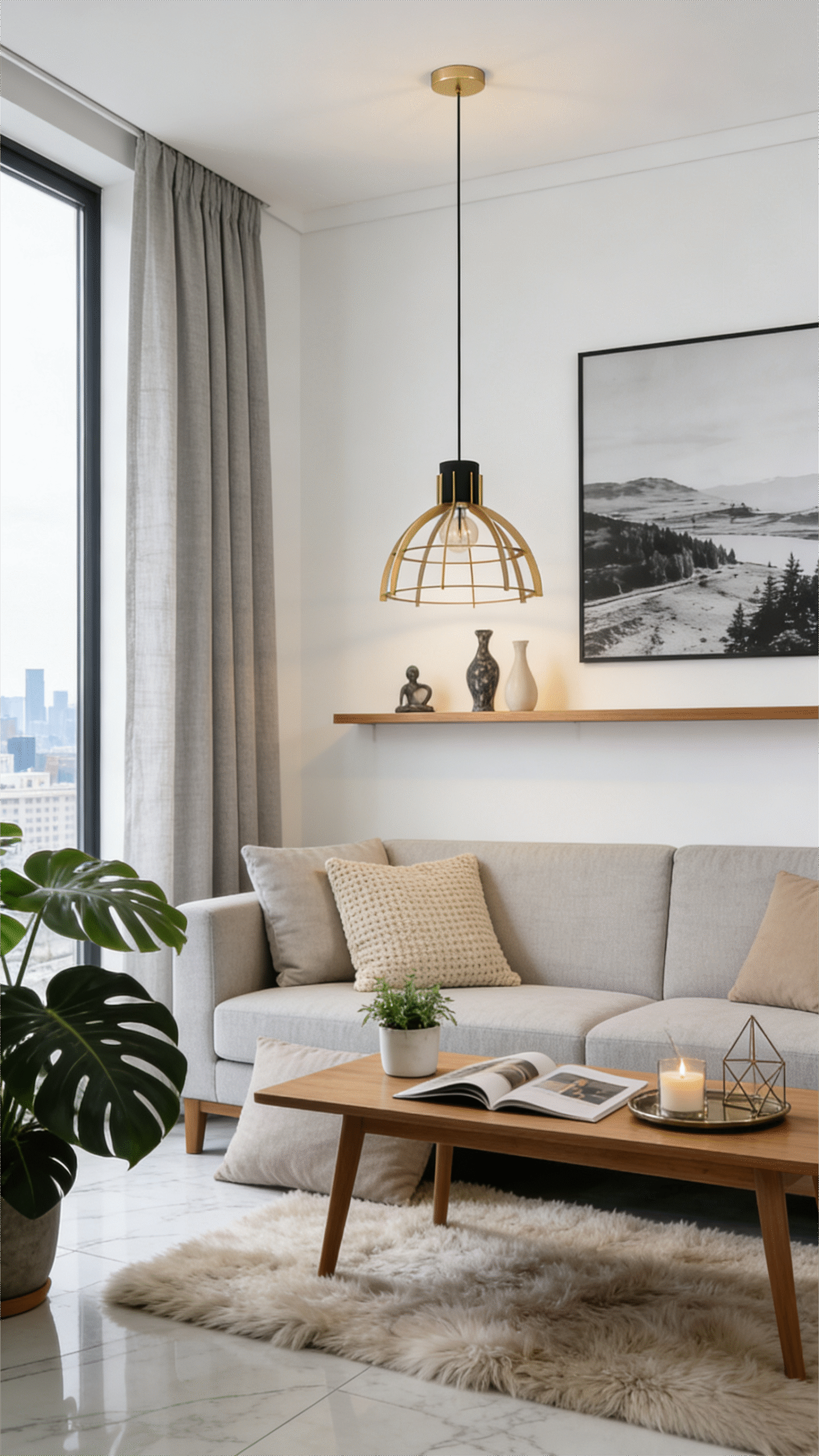 Gold & Black Geometric Pendant Light - Modern Industrial Hanging Lamp for Living Room/Reading Nook - Image 1