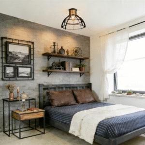 Industrial Black & Brown Geometric  Ceiling Light - Retro Ceiling Fixture for Bedroom/Loft