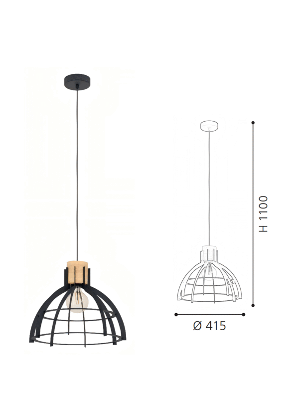 Black & brown Geometric Pendant Light - Modern Industrial Hanging Lamp for Dining Room/Kitchen