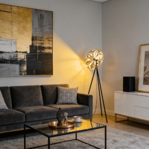 Black & Gold Starburst Floor Lamp - Modern Luxury Geometric Standing Light for Living Room/Bedroom