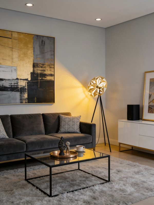 Black & Gold Starburst Floor Lamp - Modern Luxury Geometric Standing Light for Living Room/Bedroom