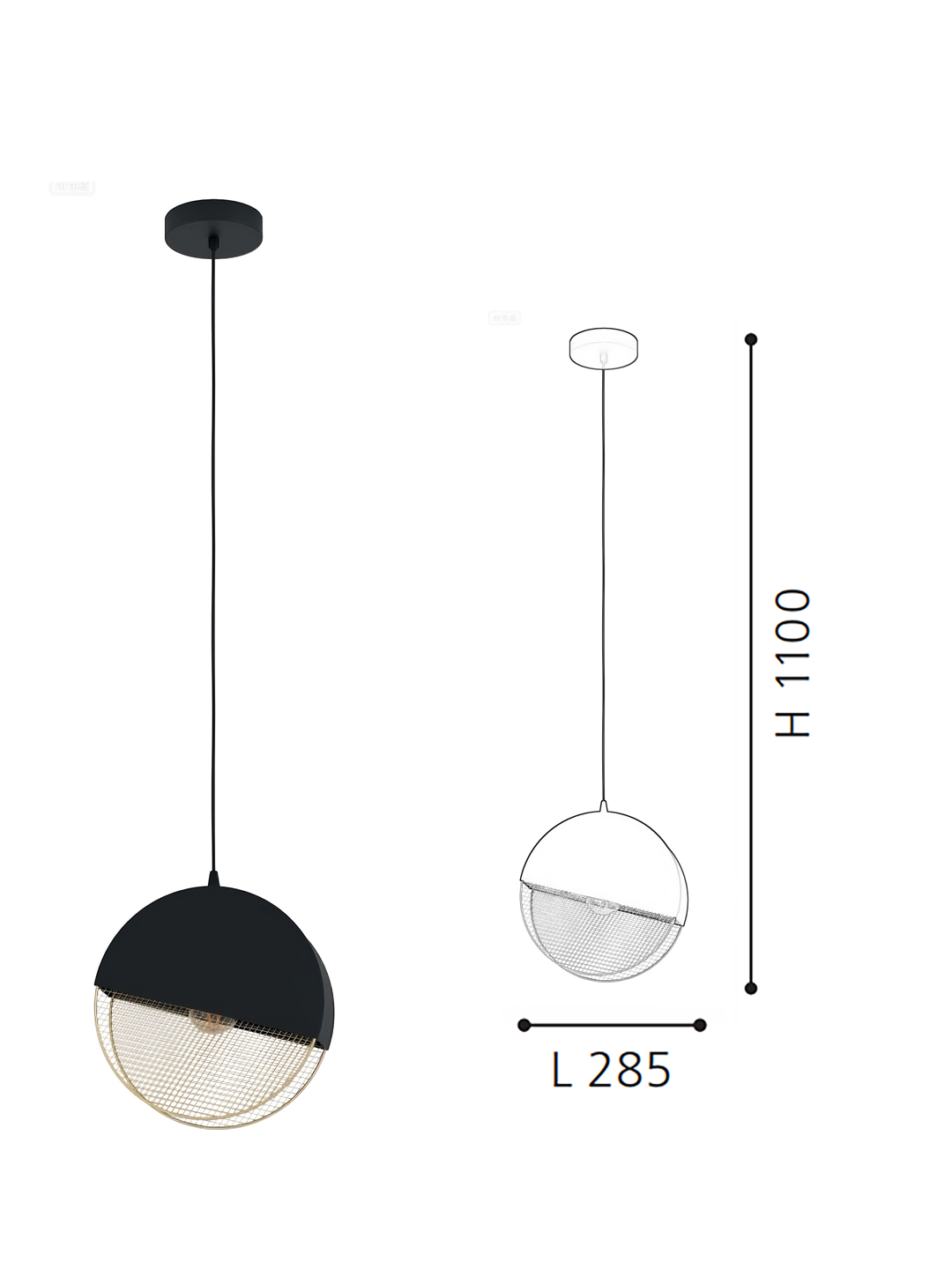 Black & gold Globe Pendant Light - Modern Minimalist Hanging Lamp for Dining Room/Kitchen - Image 2
