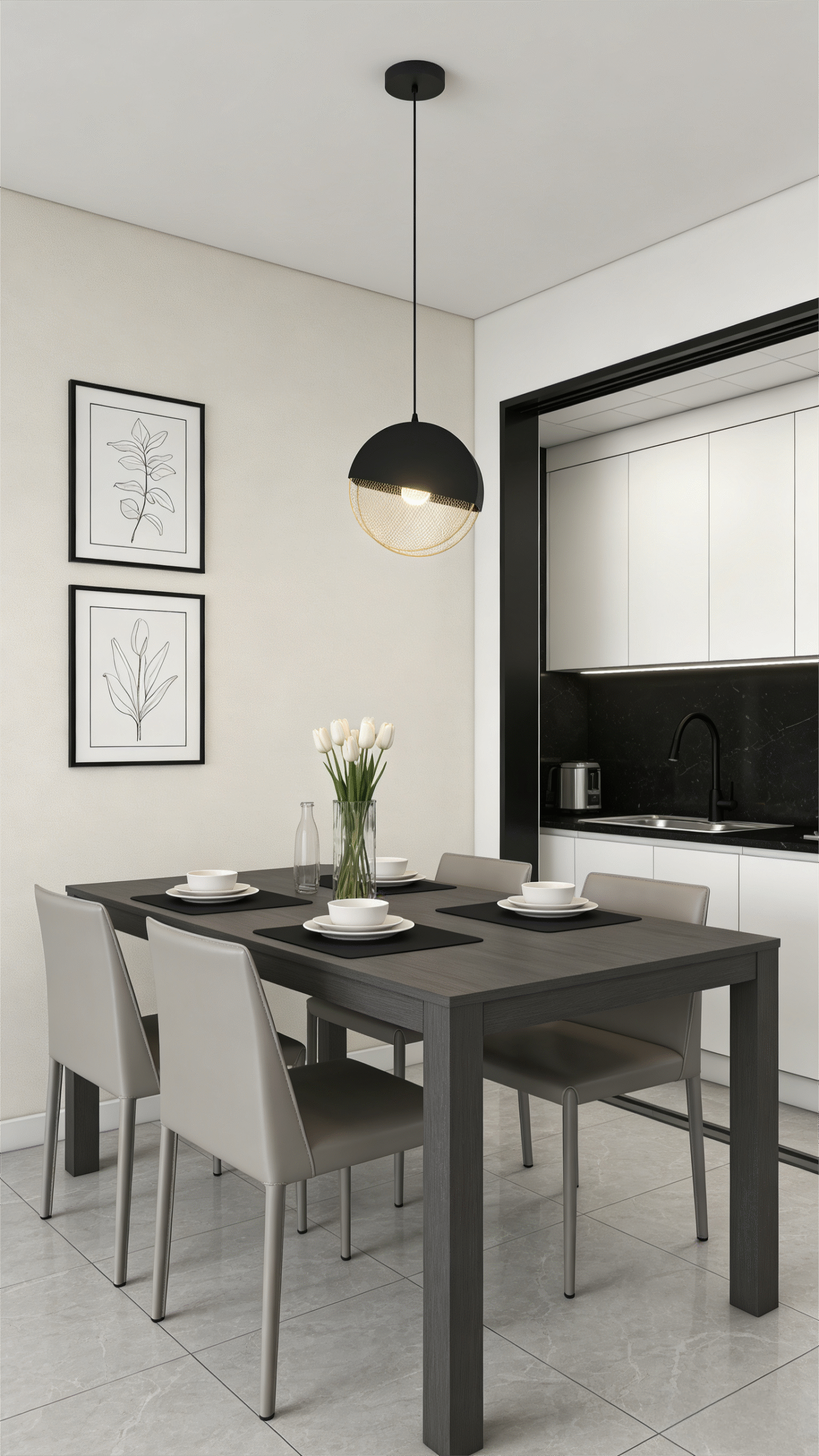 Black & gold Globe Pendant Light - Modern Minimalist Hanging Lamp for Dining Room/Kitchen - Image 1