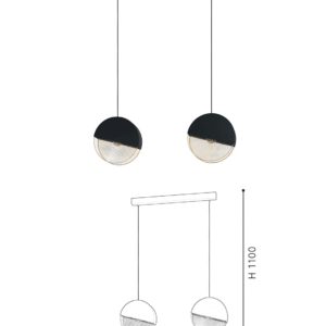2-Light Black & gold Globe Pendant Light - Modern Minimalist Linear Hanging Lamp for Dining Room - Image 2