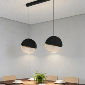 2-Light Black & gold Globe Pendant Light - Modern Minimalist Linear Hanging Lamp for Dining Room