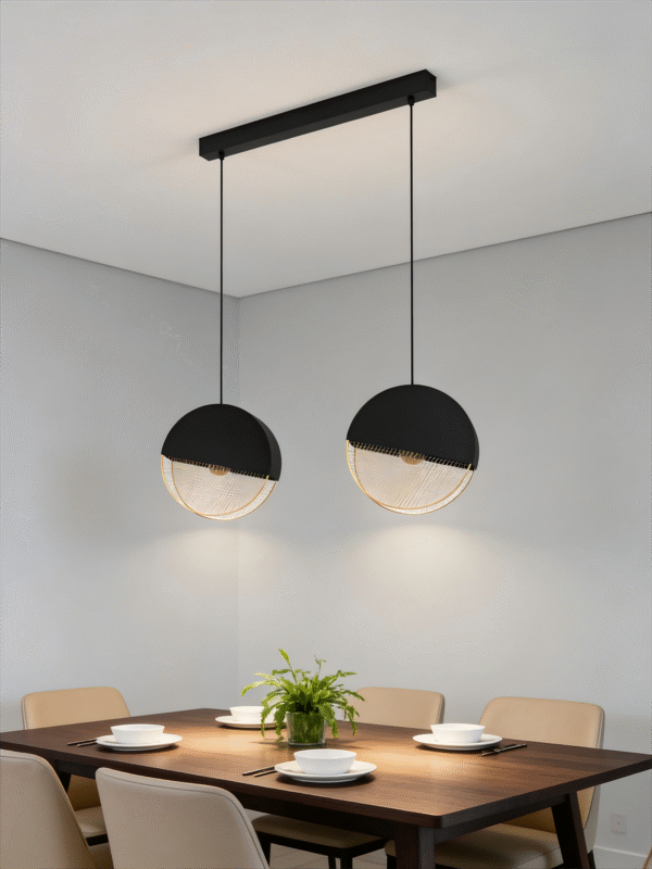 2-Light Black & gold Globe Pendant Light - Modern Minimalist Linear Hanging Lamp for Dining Room