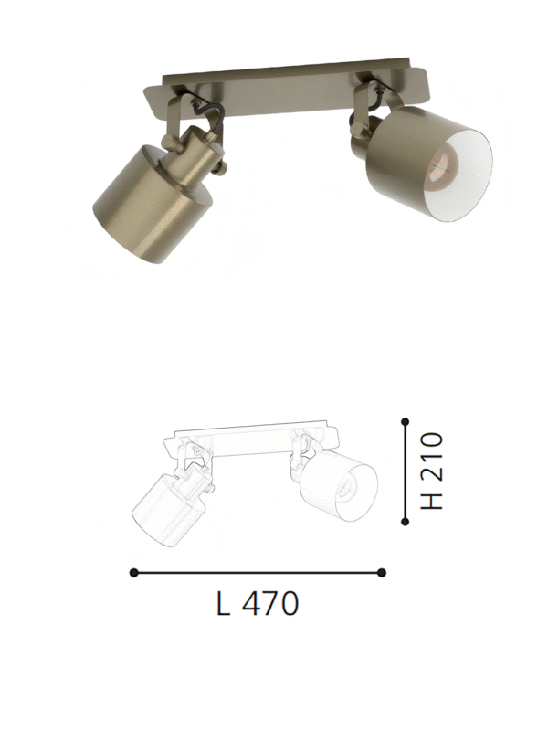 Gold 2-Head Spotlight - Modern Minimalist Track Light for Living Room/Decor Area