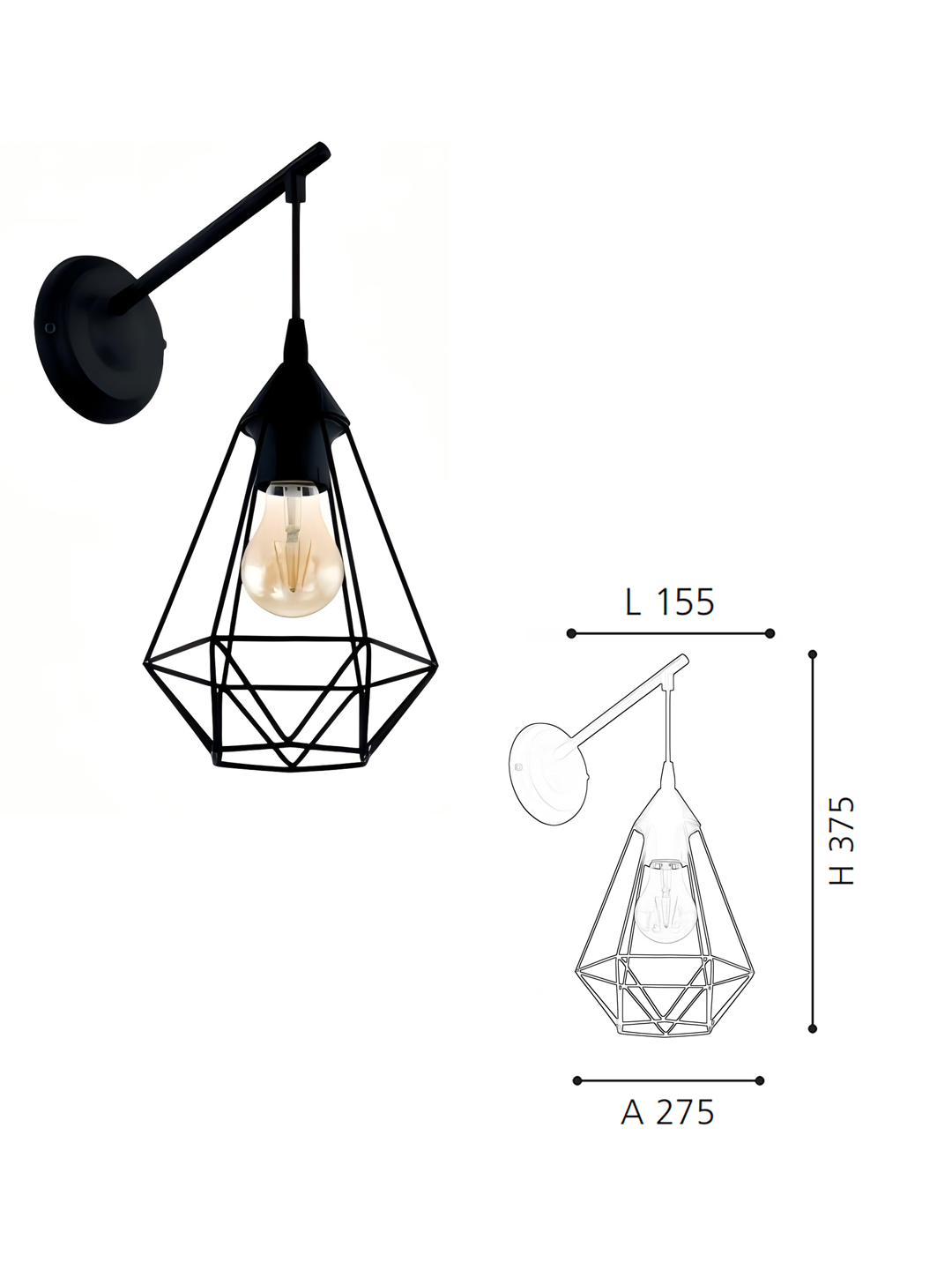 Black Geometric Cage Wall Sconce - Industrial Retro Hanging Lamp for Home Office/Reading Nook - Image 2