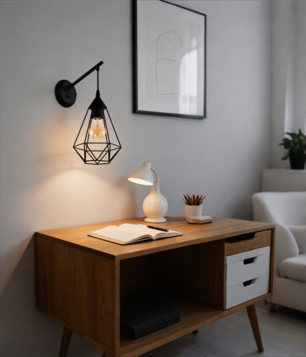 Black Geometric Cage Wall Sconce - Industrial Retro Hanging Lamp for Home Office/Reading Nook