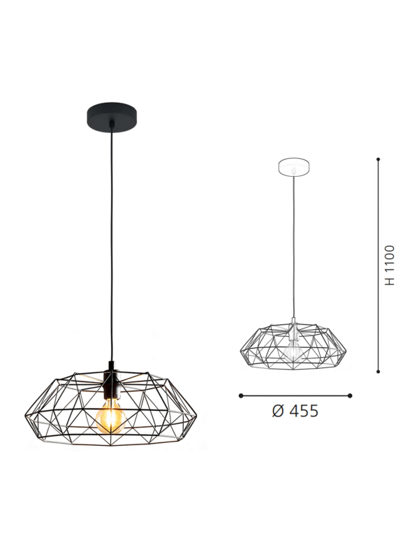 Modern Black Steel Cage Pendant Light - Industrial Style for Kitchen/Dining Area