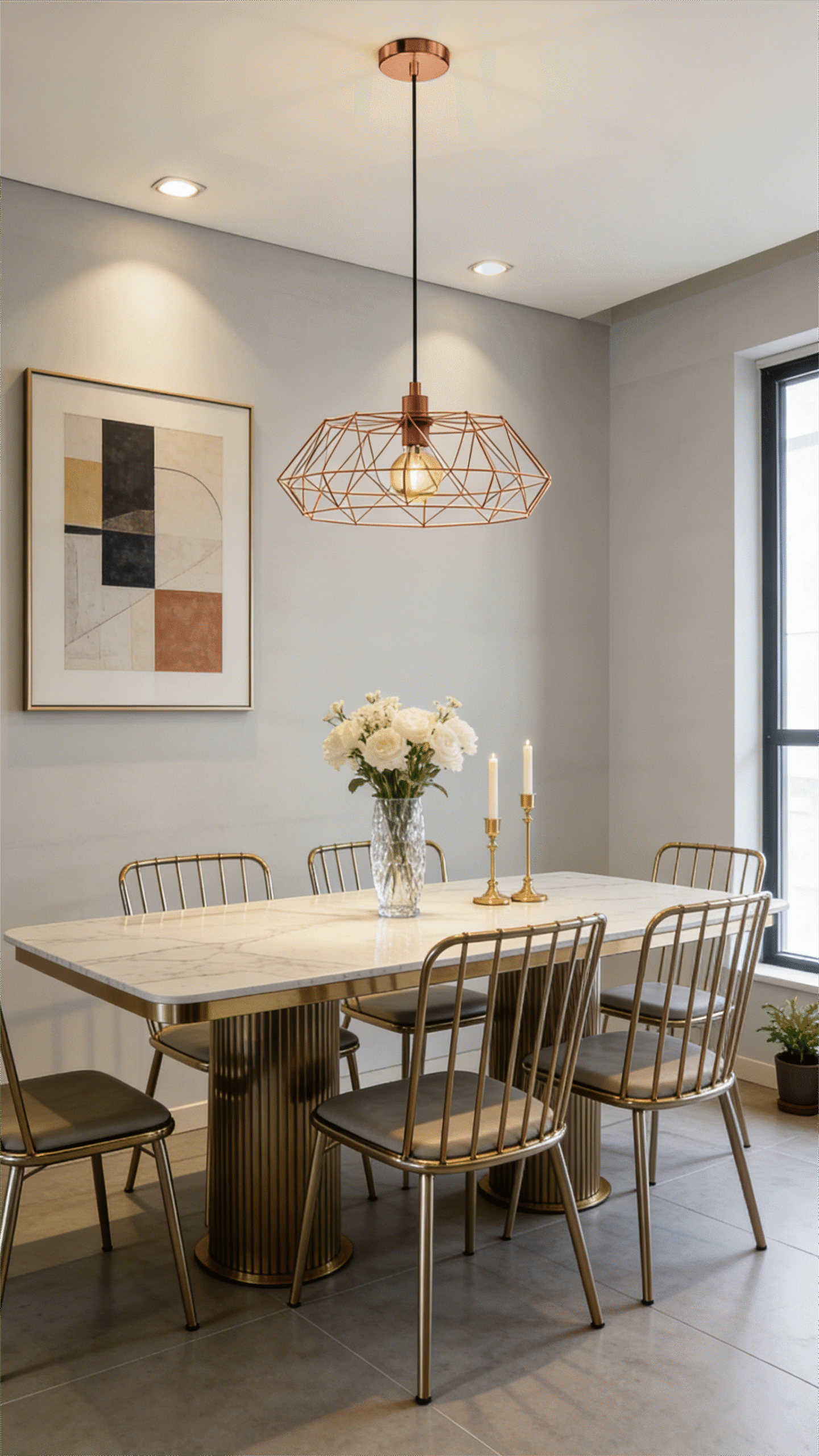 Geometric Wireframe Pendant Light - Modern Luxury Ceiling Lamp for Dining Area - Image 1