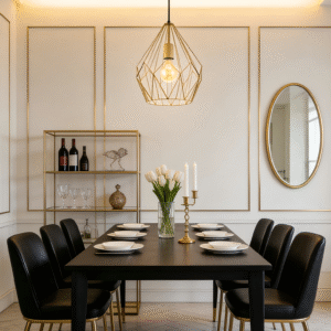 Gold Geometric Cage Pendant Light - Luxury Hanging Lamp for Dining Room Decor