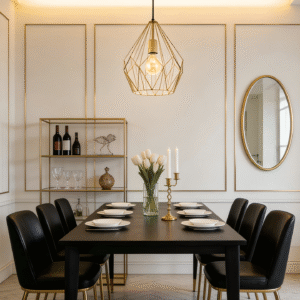 Gold Geometric Cage Pendant Light - Luxury Hanging Lamp for Dining Room Decor
